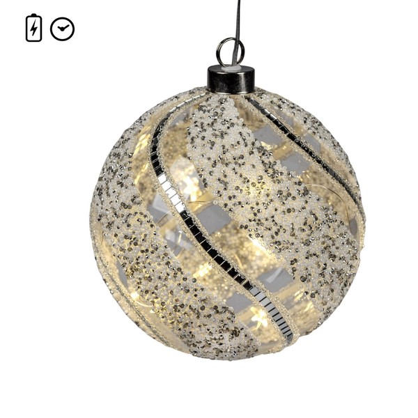 LED HäNgedeko Kugel Frosty Glitter ⌀ 15Cm Weiß Silber Aus Glas Mit Timer Formano-image