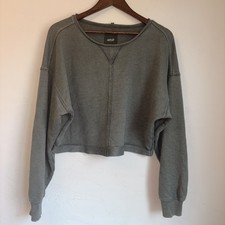 Aerie Cropped Sweatshirt Women  s Size S Olive Green Raw Hem Boxy Pullover