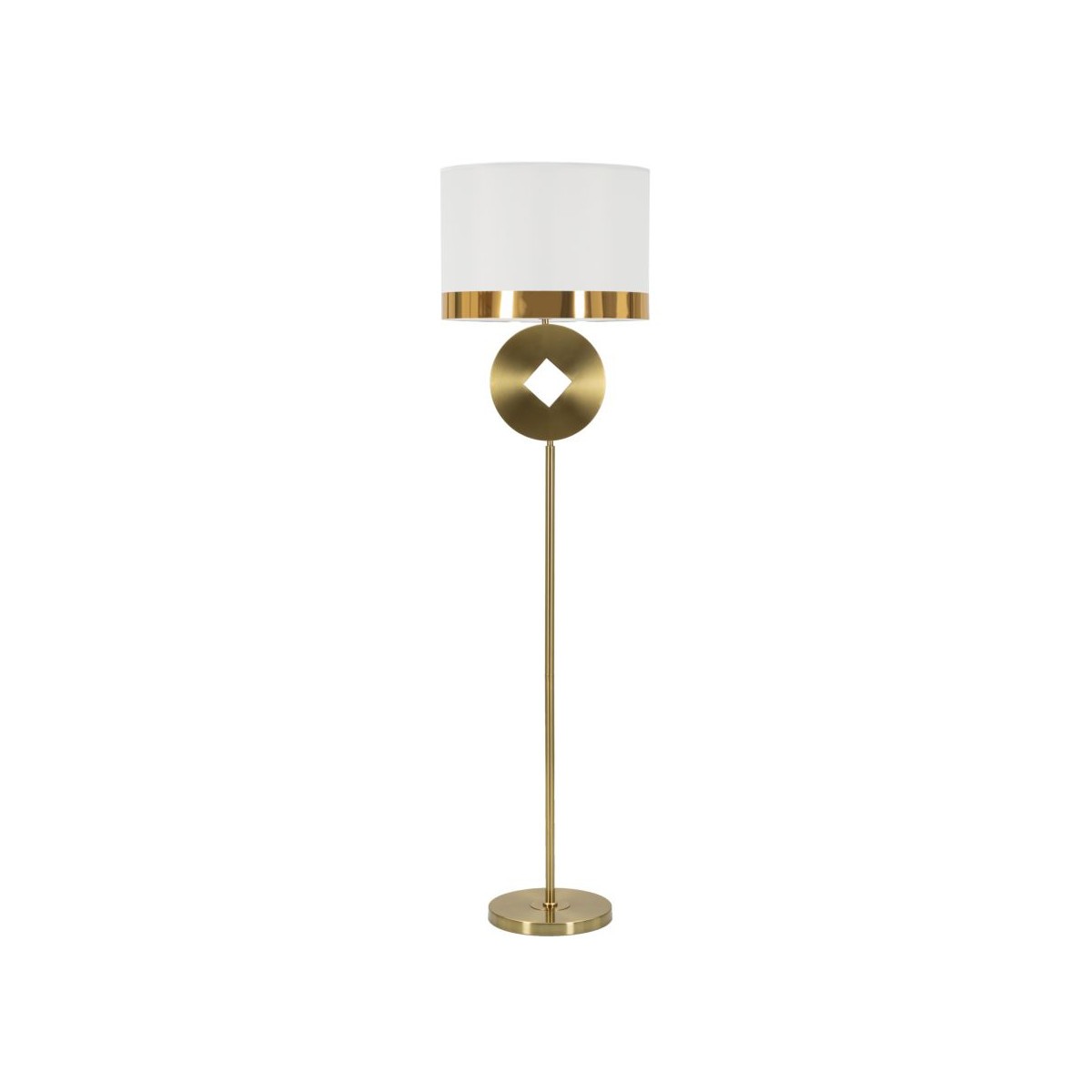 Lampadaire Coin en métal doré et blanc, luminaire de prestige 151cm