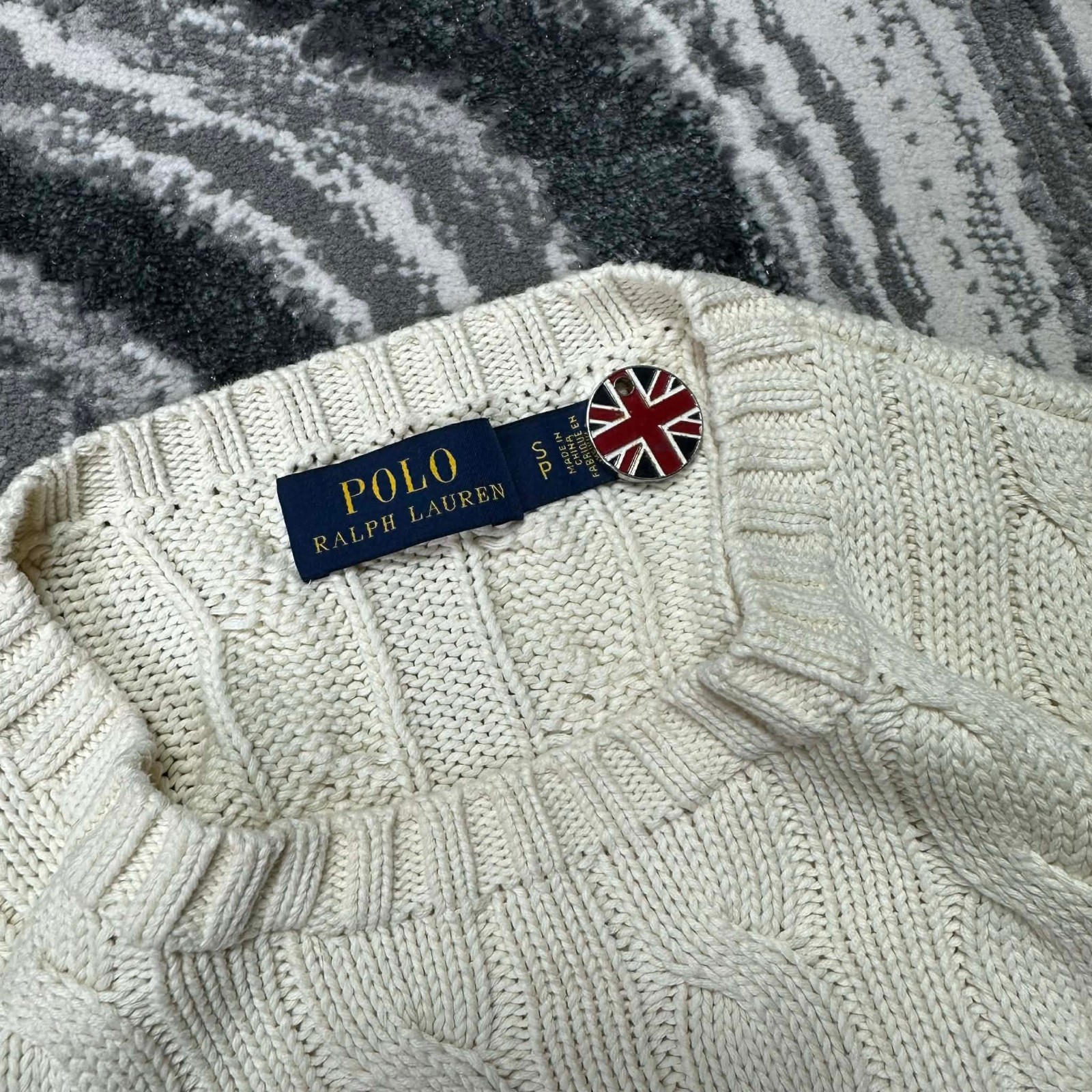 Vintage Ralph Lauren Polo Heart Cream Oversized Sz S Crew Neck Cable Knit Jumper image 3