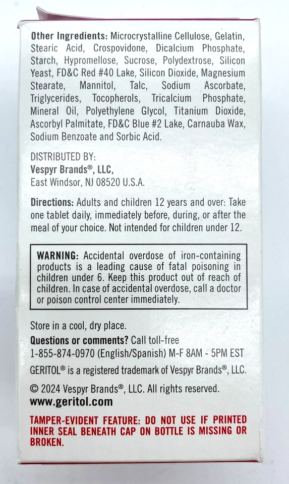 Geritol Multivitaminas 26 Vitaminas y Minerales Esenciales - Lote de 4 100 Cápsulas Foto 4 de 4