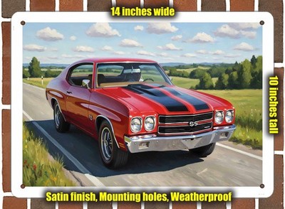 Metal Sign - 1970 Chevrolet Chevelle SS Oil Painting - 14x10