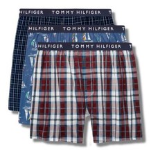 TOMMY HILFIGER MEN X3 - 243 SAIL MEDIUM - 3 PACK SLIM WOVEN BOXER UNDERWEAR