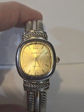 Elgin Gold and Silver Tone Cuff Bracelet Quartz Analog Ladies Watch