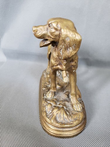 Antike französische Messing Statue, Jagdhundesetzer, signiert Alfred Dubucand - Bild 9 von 12