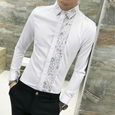 Uomo Gotico Steampunk Camicia Raso Seta Casual Paillettes Formale Lavoro Top