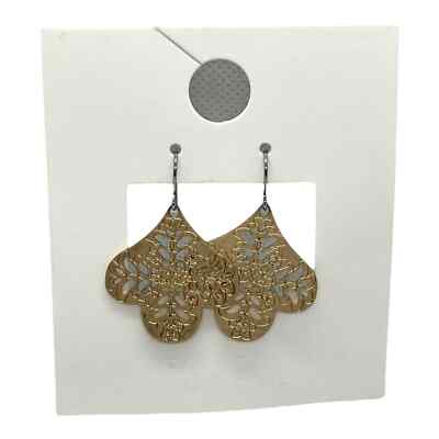 FOREVER 21 Gold Toned Metal Filigree Open Drop Dangle Earrings E3ABG