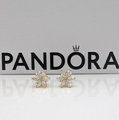 NEW Authentic PANDORA Gold Sparkling Herbarium Flower Stud Earrings ...