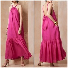 Banana Republic Womans Dress NEW Ramie Maxi Sundress Bow XS Fuchsia Pink