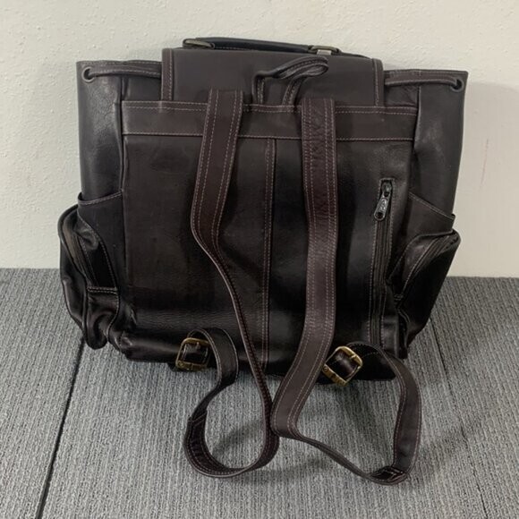 Large Leather Backpack Top Handle Drawstring Trav… - image 4