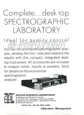 Magazine Print Ad APPLIED RESEARCH LABORATORIES 1969 Spectrographic Analysis