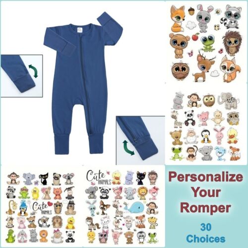 BABY ROMPER Sleeper Mitted Footed/Footless Double Zipper Cotton Blue Boy 6-12mo
