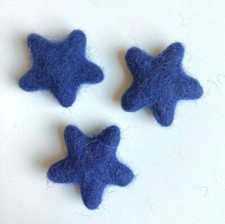 House of Moss Set of 3 Small BLUE Stars Wool 1 3/4"