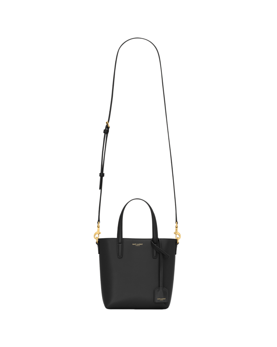 SAINT LAURENT Toy Mini $1450 Black Box Leather Shopping Tote Bag