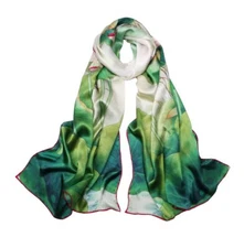100% Mulberry Silk Scarfs for Women Floral Print Satin Long Scarf for Headsca...