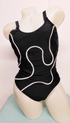 Sport Eves Badeanzug Gr.42 Schwarz Weiß gefüttert Sport Schwimmanzug Damen