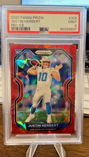 Justin Herbert 2020 Panini Prizm #325 Red Ice Rookie PSA 9 Chargers