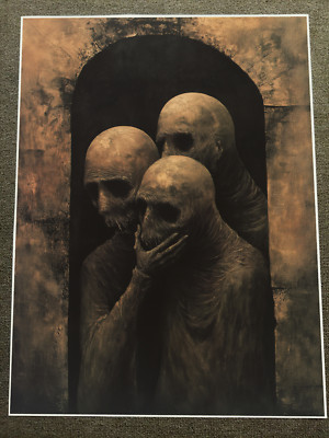 Mysterious Figures in Ancient Doorway Art Poster 18x24in