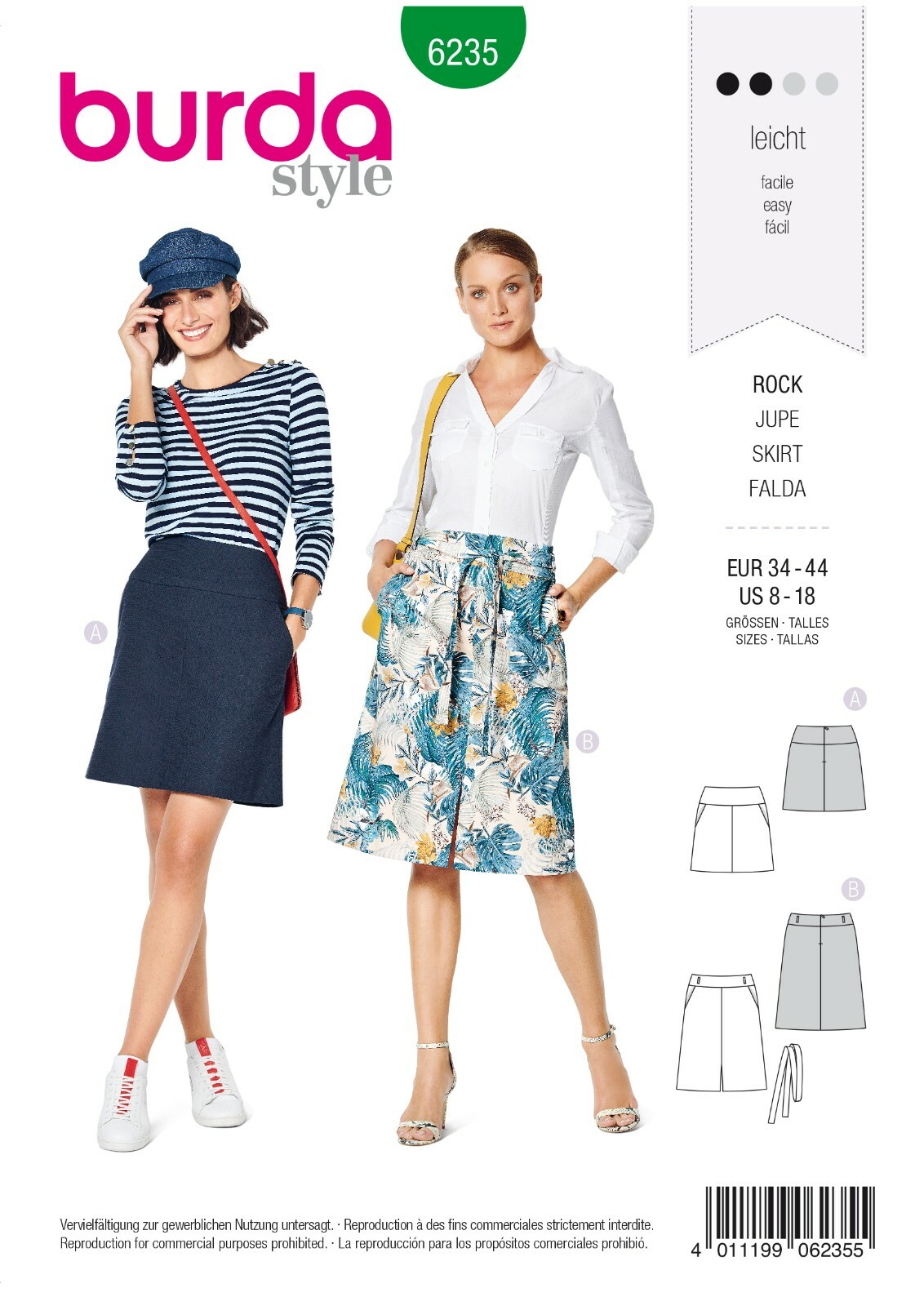 BURDA 6235 SKIRTS Misses Sewing Pattern Sizes 8 - 18 Skill: EASY