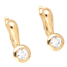 Boucles d'Oreilles - Femme - Dormeuses - Solitaire - Blanc - Plaqué Or Jaune 750