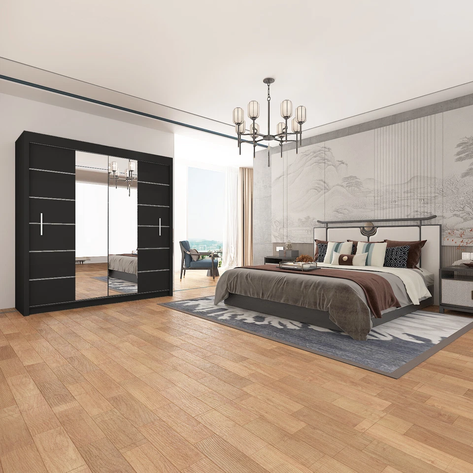 Modern 2 &3 Mirror Sliding Doors wardrobes 3 sizes , 3 colours  - Lisbon - Image 3 of 4