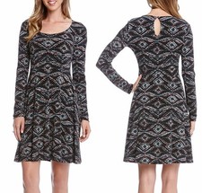 Karen Kane 4L38519 Black Gemini Back Keyhole Print Stretch Jersey Dress - $108