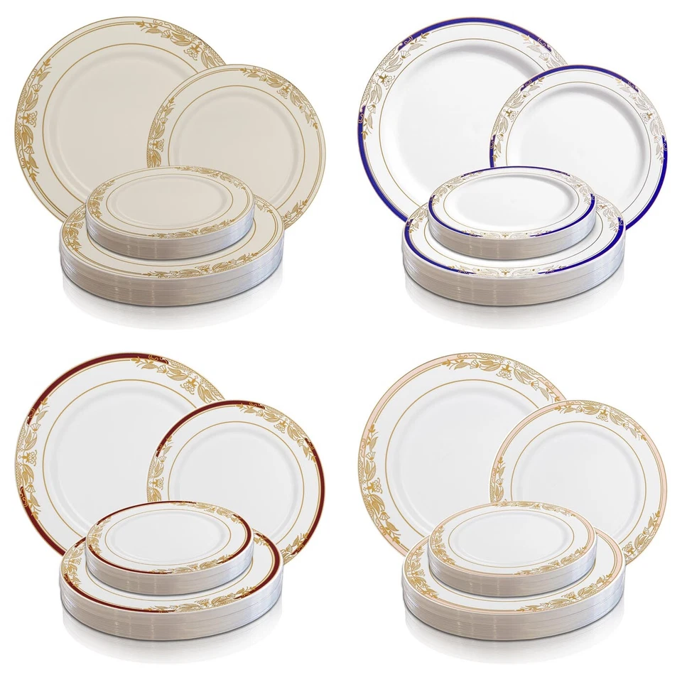 Disposable Plastic Plates Dinner Party Wedding Salad Round Harmony Design 120pcs - Image 2 of 2