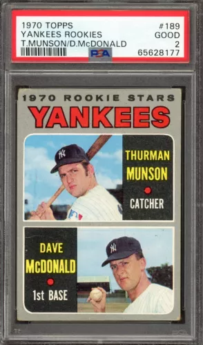 THURMAN MUNSON ~ 1970 Topps Baseball Rookie Card RC #189 ~ Graded PSA 2 GOOD