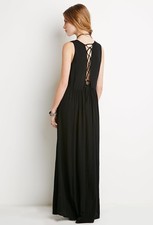 Forever 21 Boho Black Lace-Up Maxi Dress Small S