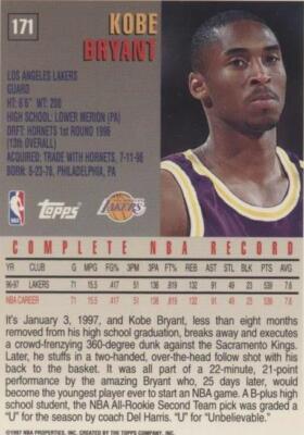 1997-98 Topps - Kobe Bryant #171 for sale | eBay