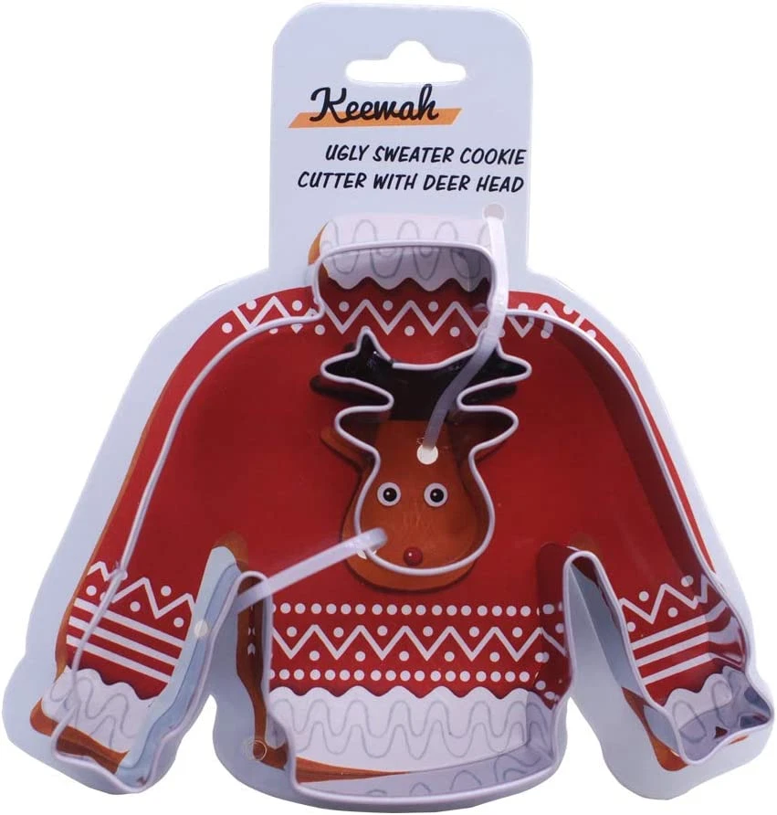 4 Inch Ugly Sweater Cookie Cutter with Mini Deer Head 4 Sweater
