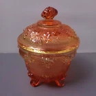 Vintage Jeanette Amberina Covered Bowl Round Footed Glass Dish Collectible