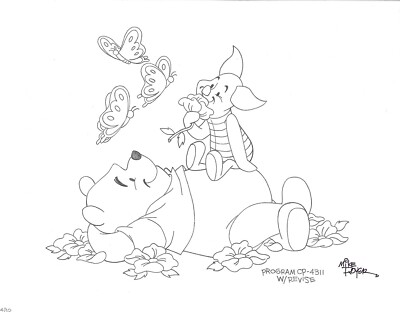 Disney original drawing, Mike Royer, Winne the Pooh, Signed