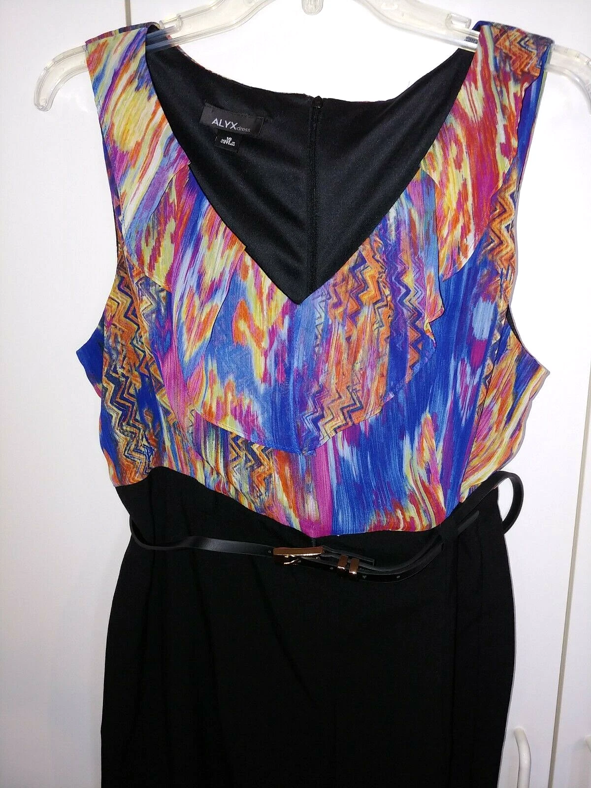ABITO ALYX DONNA SMANICATO SCOLLO A V NERO COLORATO ABITO 16 INDOSSATO UNA VOLTA