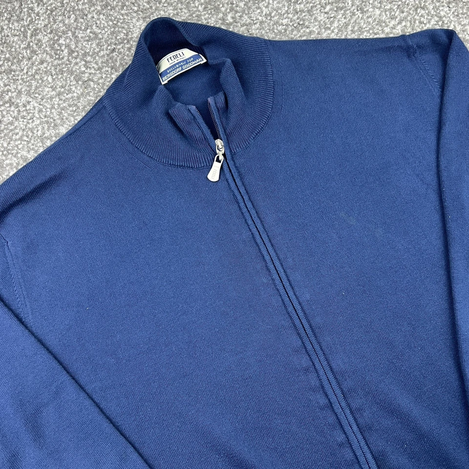 Fedeli Italy Sweater Mens 54 Blue Navy Full Zip Bergdorf Goodman Cotton Jacket - Image 2 of 4