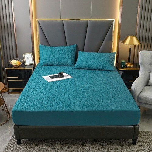 Quilted Waterproof Mattress Cover With Elastic Fitted Sheet Solid Color BedCover - Picture 11 of 34