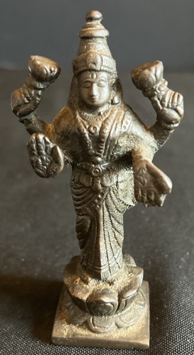 Vintage Made In India Bronze Sculpture of Hindu Deity Narayana Vishnu 3.75”