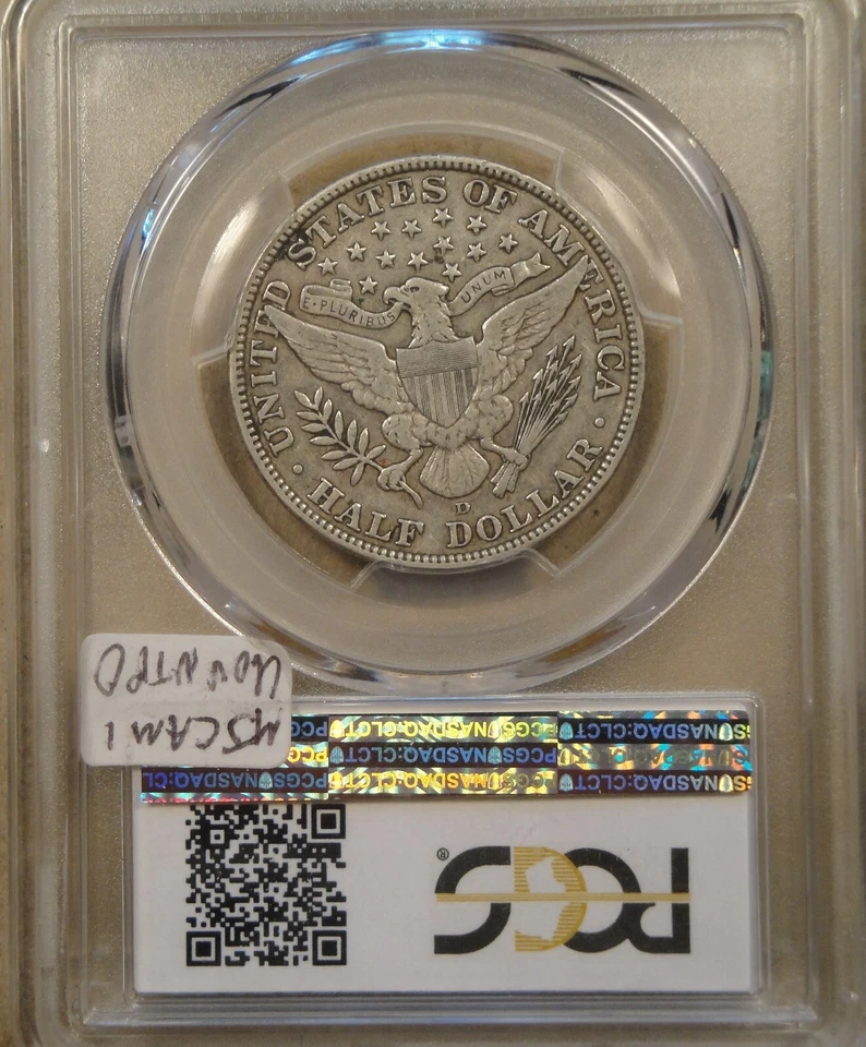 1913-D Barber Half Dollar 50c PCGS Certified VF30 - Image 4 of 4