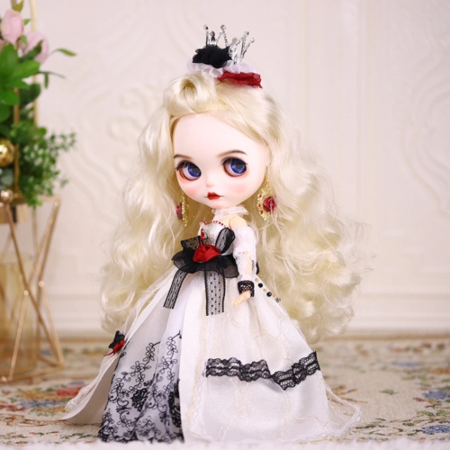 White Queen Dress for 12" Blythe Doll BJD Clothes with Crown Earrings Skirt Shoe - Picture 1 of 24