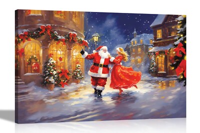 Weihnachtsmann und Frau tanzen gerahmte Leinwand Bilder Weihnachten Wandbild Deko