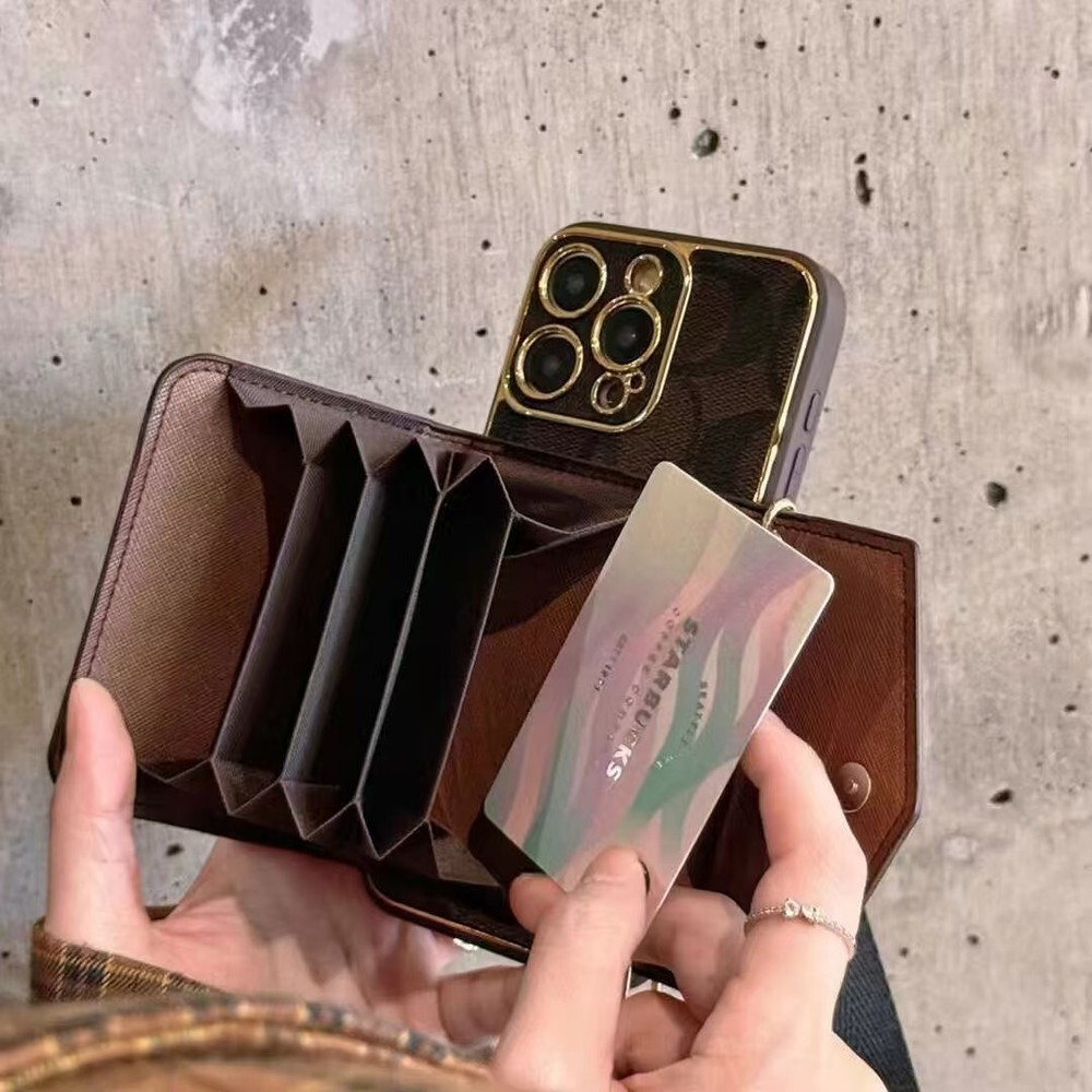 For iPhone 16 15 14 Pro Max 13 12 iPhone Case Card Slot Wallet Cover With Strap