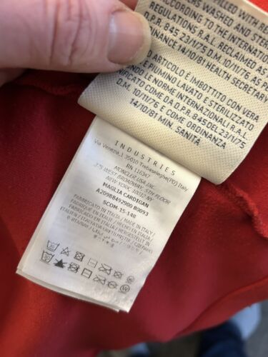 Moncler Maglia Cardigan Red Fleece Down Filled Full Zip Jacket Small S Womens - Picture 10 of 15