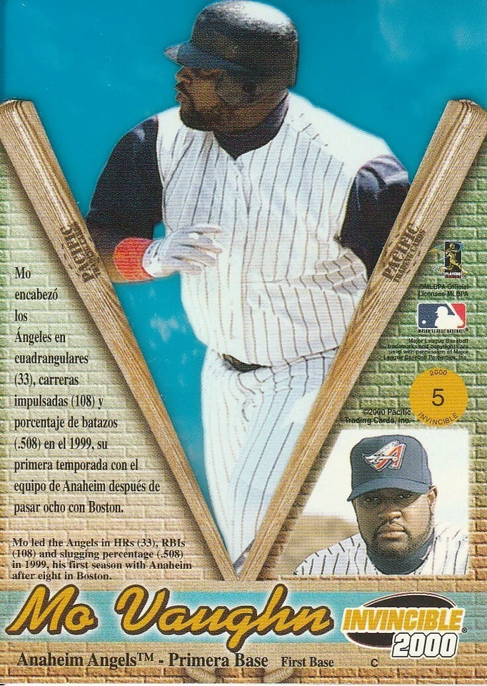2000 Pacific Invincible Holographic Purple #5 Mo Vaughn/299 - Image 2 of 3