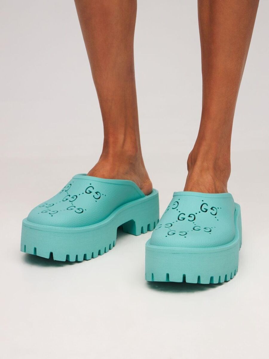 70921 auth GUCCI blue rubber ELEA GG PERFORATED PLATFORM 70921 auth GUCCI blue rubber ELEA GG PERFORATED PLATFORM