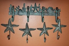  5 Antiqued-look Ocean Sea Life Theme Wall Hooks, Cast Iron, Nautical Accents