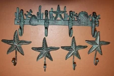 (5) Nautical Accents Coat Hook Rack Wall Mounted, Bronze look cast iron