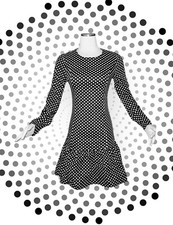 MEAVEOR Flare RUFFLE Bottom Black White POLKA DOT Dress STRETCH Juniors Medium