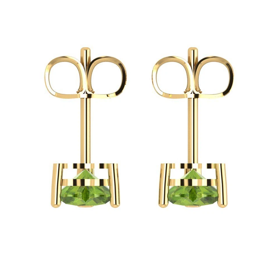 1.50 ct Heart Real Peridot Classic Stud Earrings Solid 14k Yellow Gold Push Back - Image 4 of 4