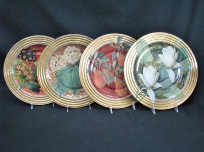 4 New Scott Potter 12'' Chargers/Plates Ornamental Designs Decoupage; Circa 1996