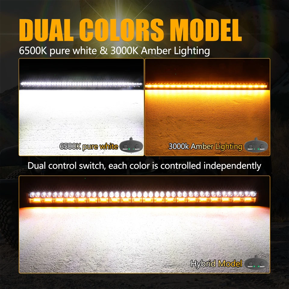 适用于 JEEP 福特 GMC 40 英寸专业 LED 灯条白色黄色组合 + 双开关电线套件 — 第 3/4 张图片